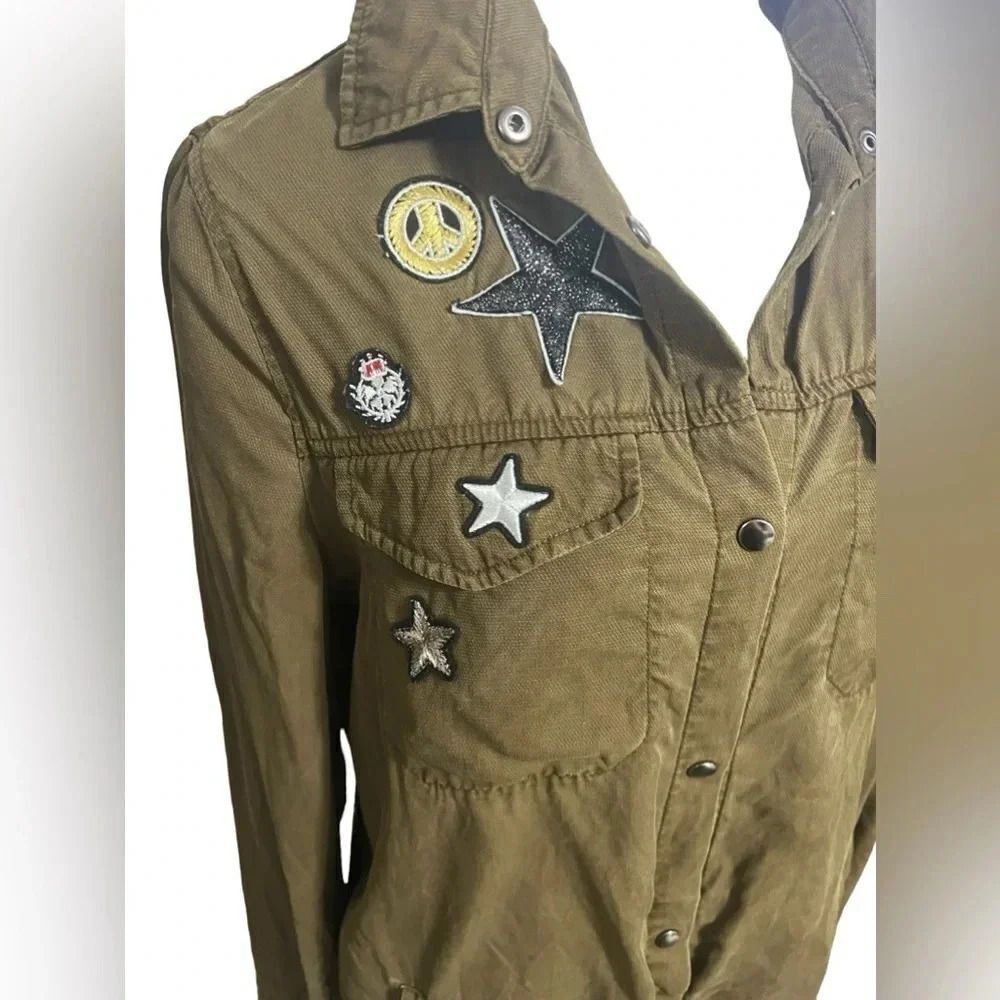 Zara Olive Army Green Patch Long Duster Jacket medium - Picture 8 of 15